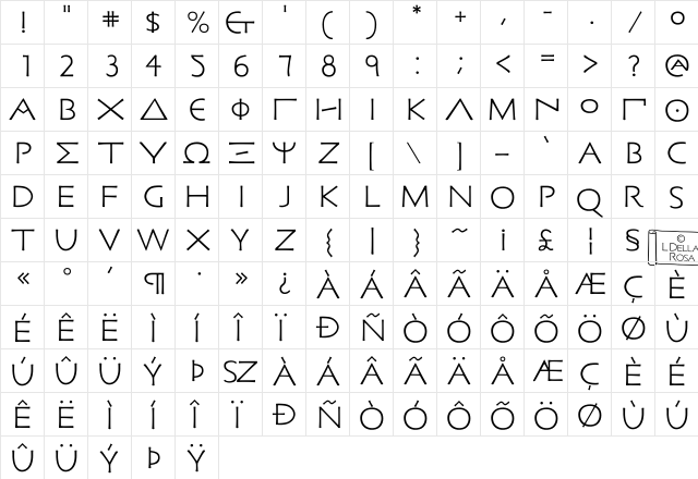 Malatestian Regular  glyph index
