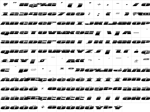 U.S.A. Halftone Italic Italic  glyph index