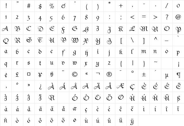 Casual Script SSi Regular  glyph index