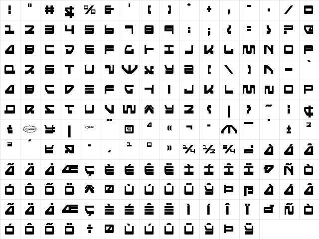 Searider Falcon Condensed Condensed  glyph index