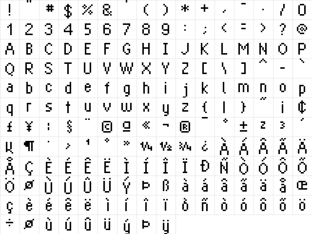 Munica Regular Regular  glyph index