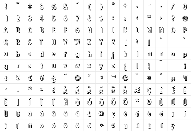 FloridaShadow Bold  glyph index