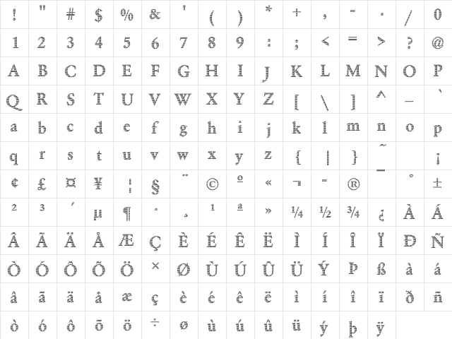 DTCGaramondM07 Regular  glyph index