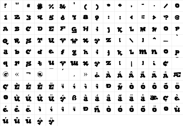 Lockergnome Regular  glyph index