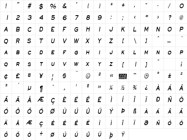 EyechartCondensed BoldItalic  glyph index