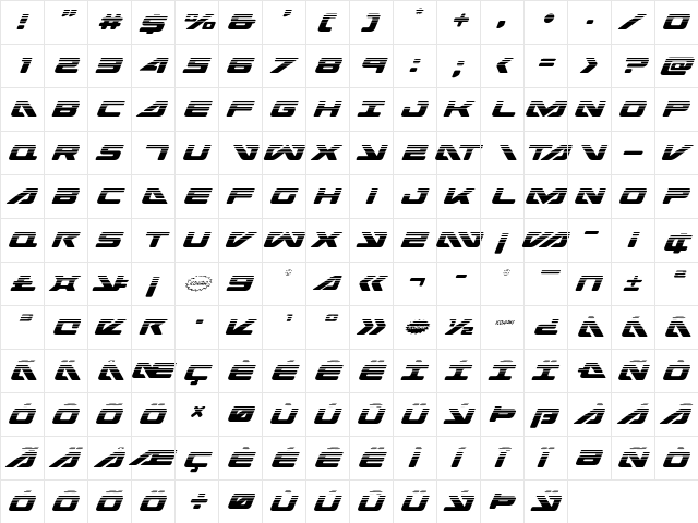 Sea-Dog Halftone Italic Italic  glyph index