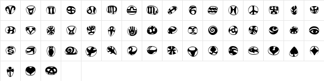 FrutigerSymbols Regular  glyph index