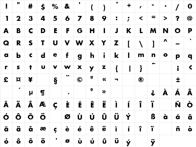 Fusion Regular  glyph index