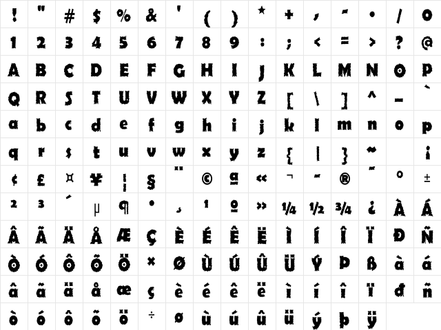 Ojovanic Bold  glyph index