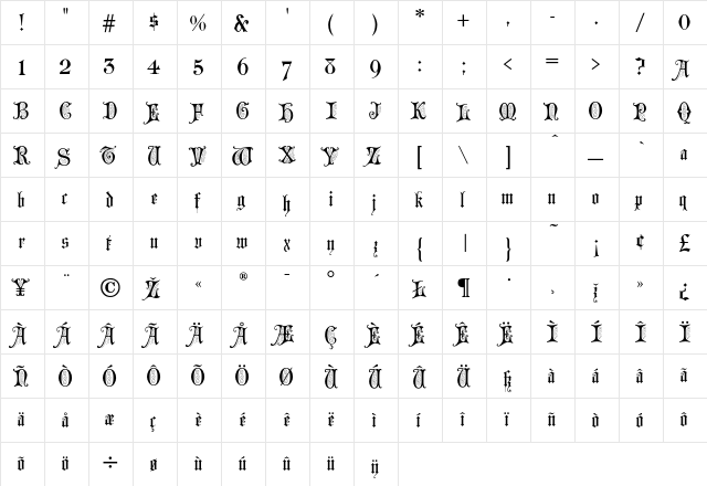 ChappelText Regular  glyph index