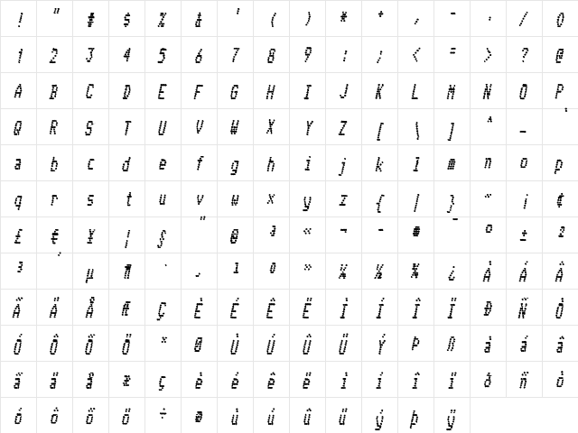 Telidon Ink Cd Bold Italic  glyph index