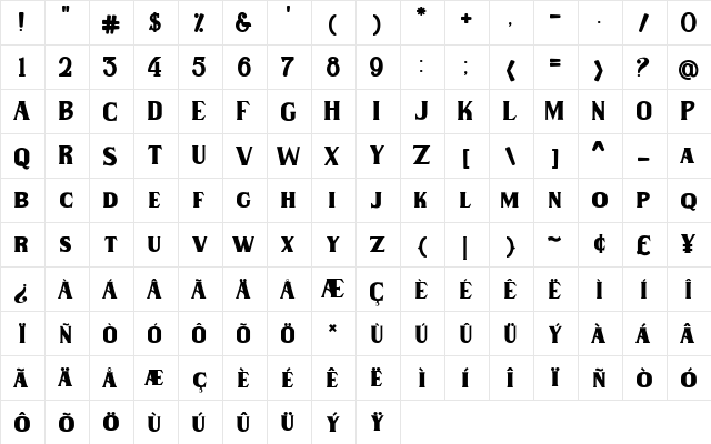 Wilson hawk Regular  glyph index
