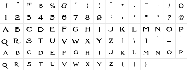 LHFModern1908 Regular  glyph index
