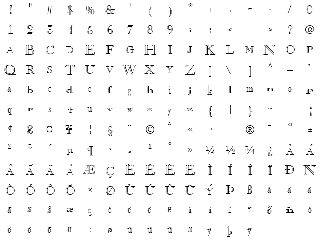 Sketchy Regular  glyph index
