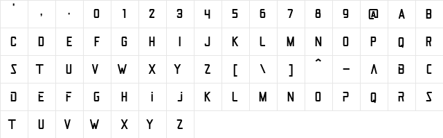 Jet Pilot Regular  glyph index