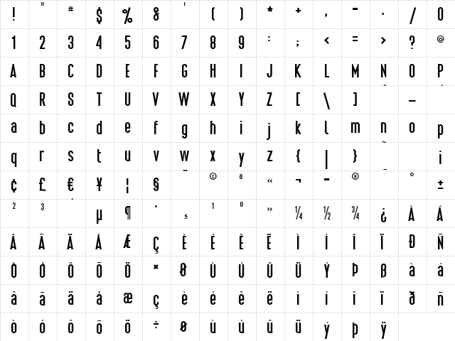Pacific Standard Bold  glyph index
