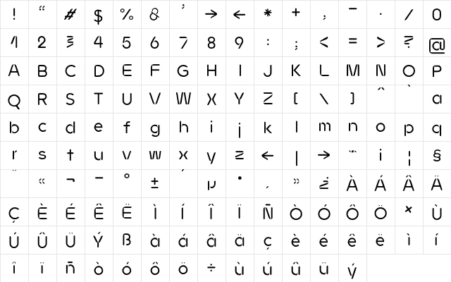 JMH Ava Regular  glyph index