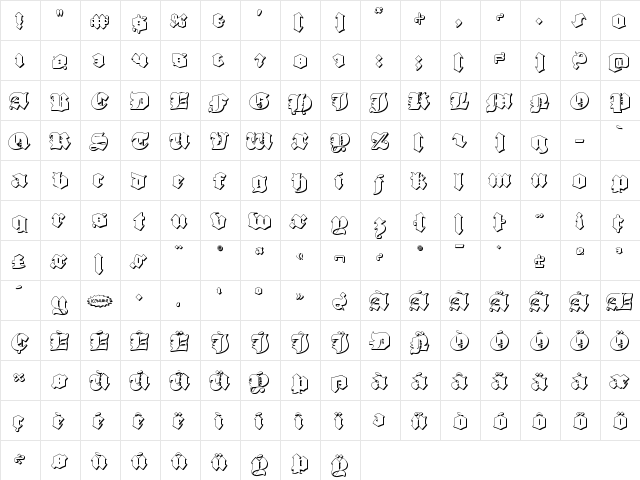 Lux Contra Tenebras 3D Regular  glyph index