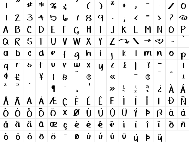 DJB Yard Sale Marker Bold  glyph index