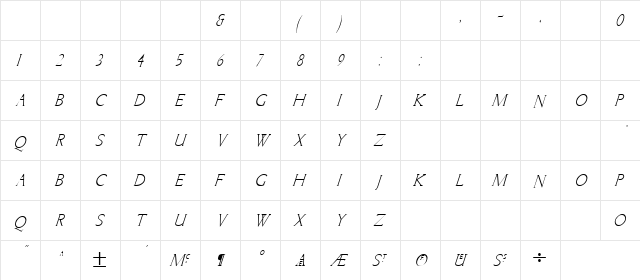 Somnolent Italic Regular  glyph index