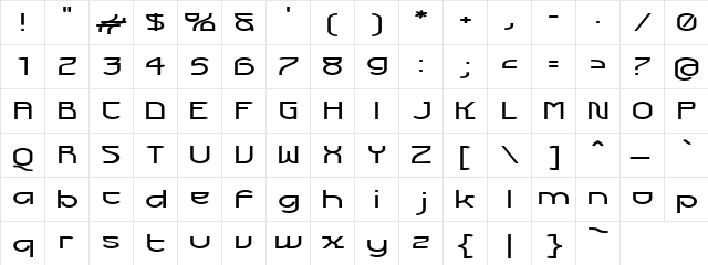 Lunatic Regular  glyph index