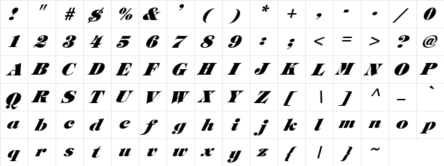 Fictive Regular  glyph index