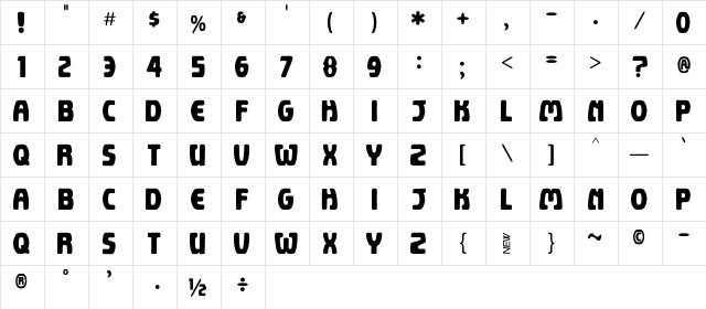 Imagica Regular  glyph index