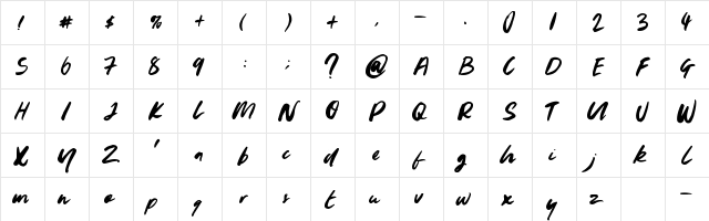 Youngblood Regular  glyph index