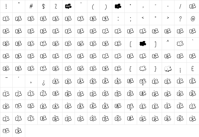 Clouds Smile Too Regular  glyph index