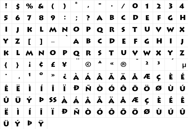 Lithos Black  glyph index