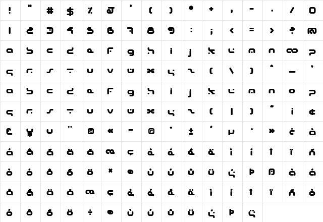 Hybrid Bold  glyph index