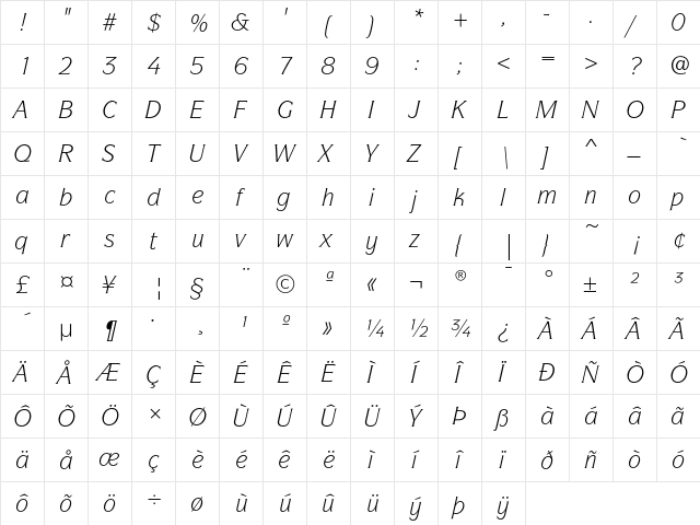 SymbolEF BookItalic  glyph index