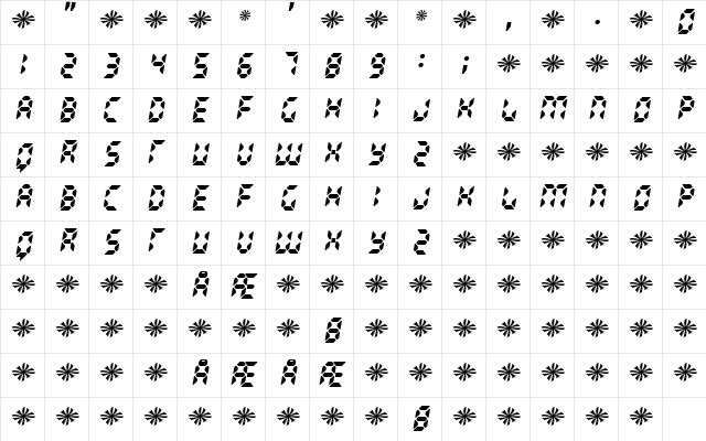 Radioland Regular  glyph index