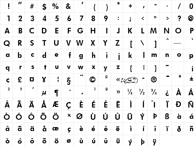 Futurist Fixed-width Bold  glyph index
