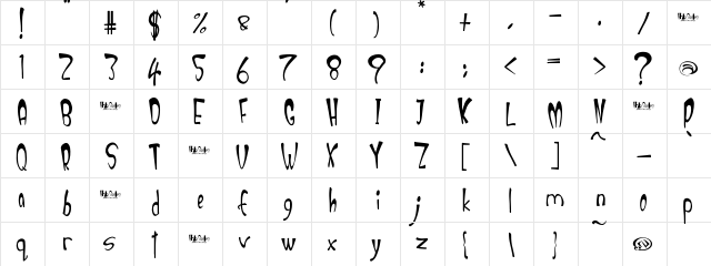Hoola boola Regular  glyph index