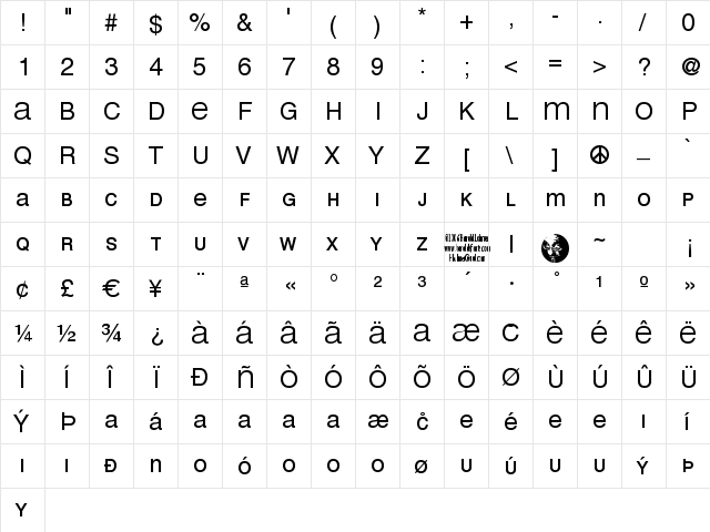 MEAN 26 Sans Regular  glyph index