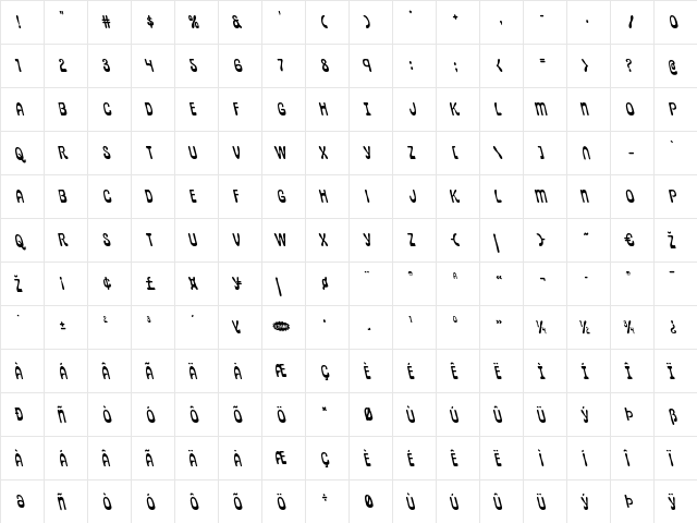 Pepperland Leftalic Italic  glyph index