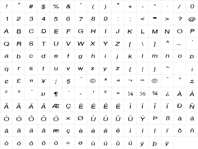 Logic Regular  glyph index