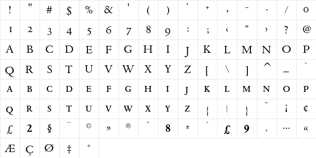 AsdanteExpert Regular  glyph index