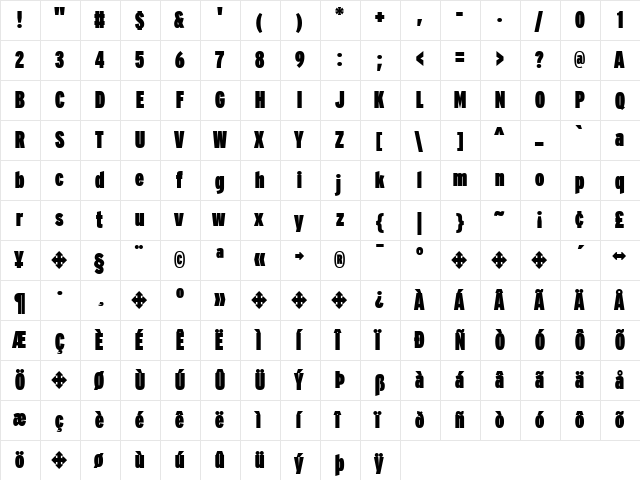 Interstate Regular  glyph index