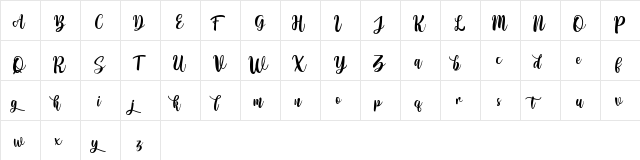 Hello Anissta Script  glyph index