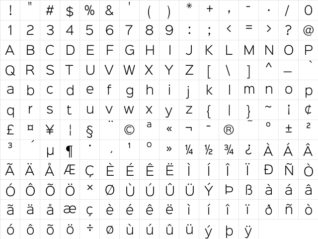 Sinkin Sans 300 Light Regular  glyph index