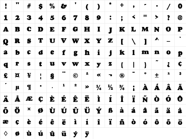 Dover Contour Regular  glyph index