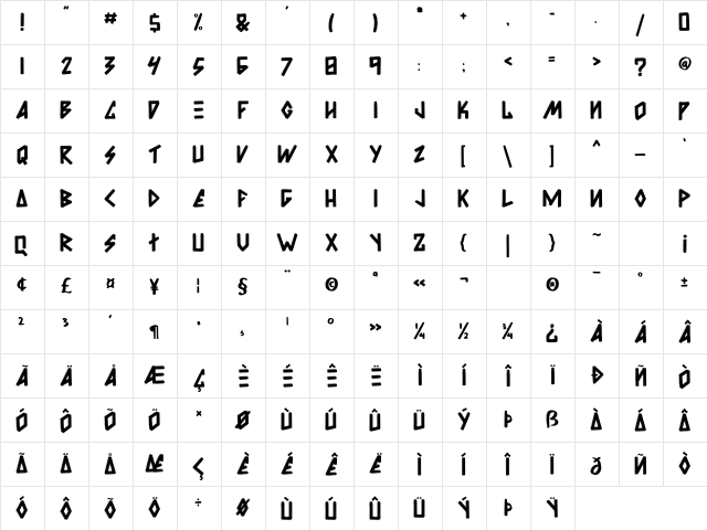 Awesome Brush Regular  glyph index