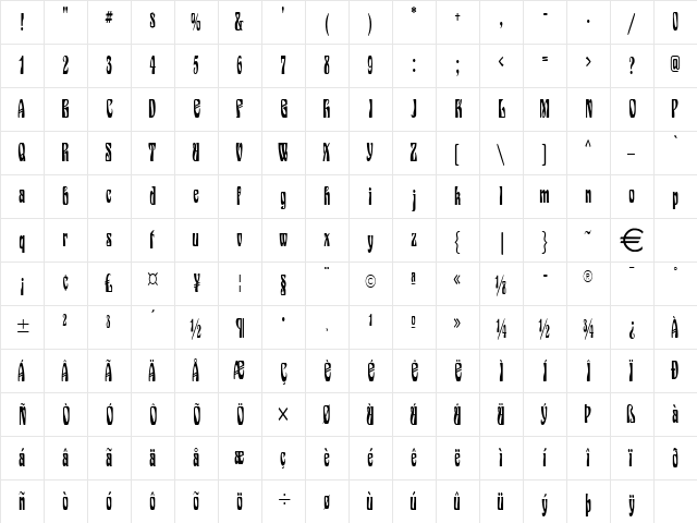 EpicThin Normal  glyph index