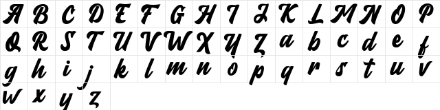 Kalimat Script Regular  glyph index