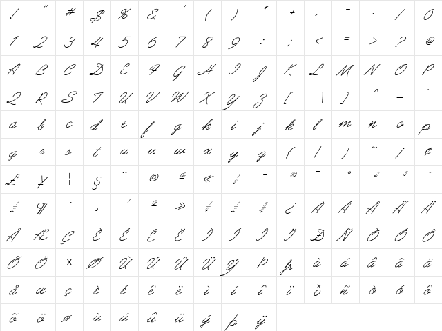 PreludeFLF Regular  glyph index