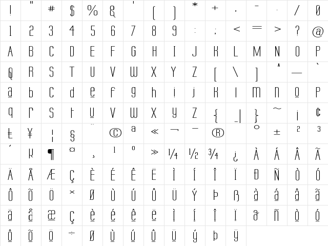 Labtop Unicase Upper Wide Regular  glyph index