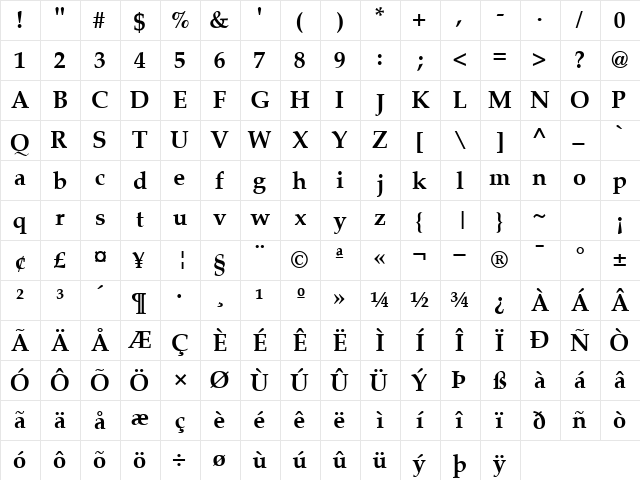 CriteriaSSK Bold  glyph index