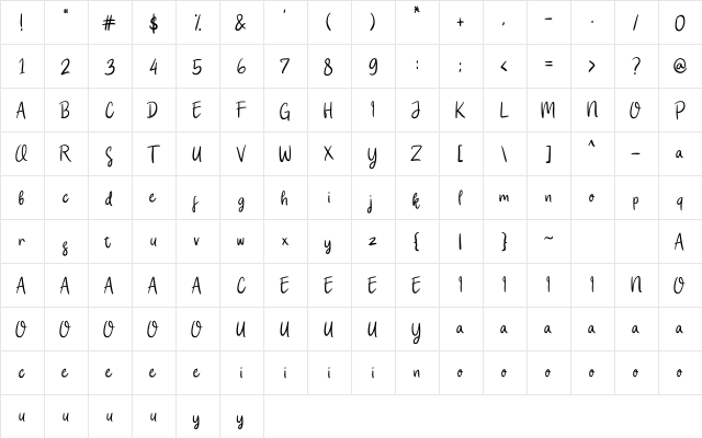 Attaya Regular  glyph index
